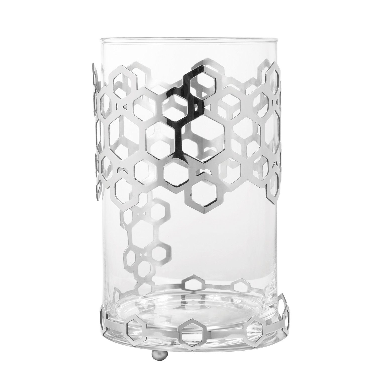 Fink Windlicht DELIGHT Windlicht mit Glas - H. 25cm x Ø 16cm - silber - Edelstahl (1 St., Kerzenleuchter - Windlichthalter), Moderner Kerzenhalter aus Glas - Deko für Ihr Wohnzimmer