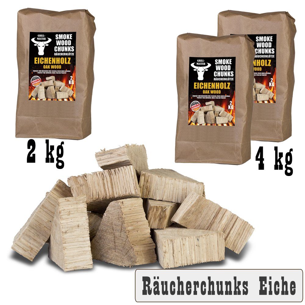 Grillmaster Räucherspäne Räucherklötze 2-4 kg Eiche Chunks Räuchern Smoken BBQ Grill Feuer, 2 kg