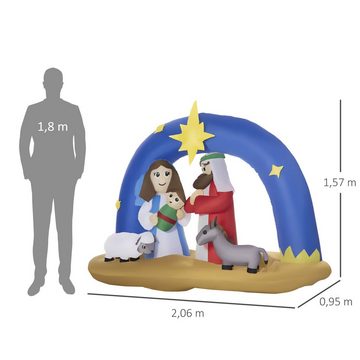 Outsunny Weihnachtsfigur Weihnachtsdeko, Weihnachtskrippe mit Torbogen, aufblasbar, groß (Set, 1 St., 8 LEDs), Mit LED