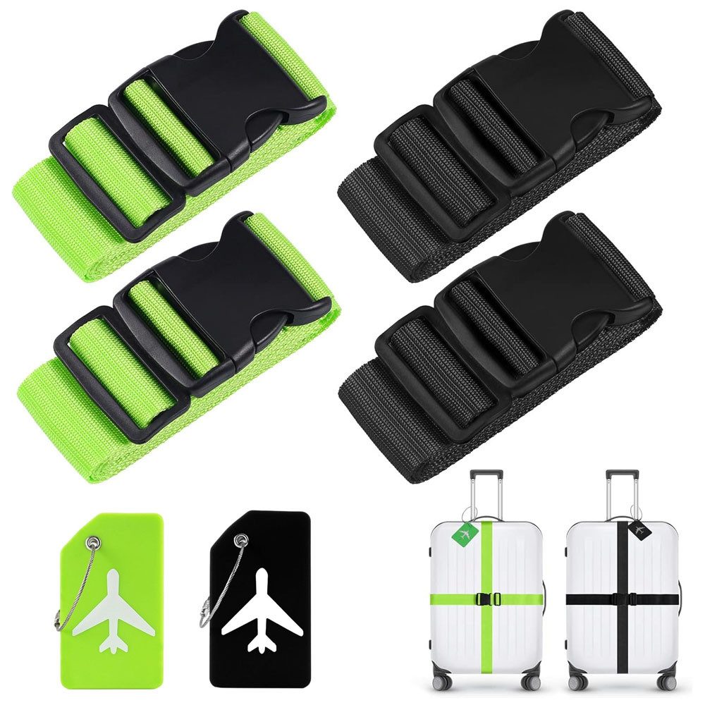 TUWENA Koffergurt Koffergurt 4 Stück, Kofferband Verstellbar Satz mit 2 Kofferanhänger, (4-tlg), Kofferbänder rutschfeste für Festes Gepäck bei Flugreisen Kreuzfahr