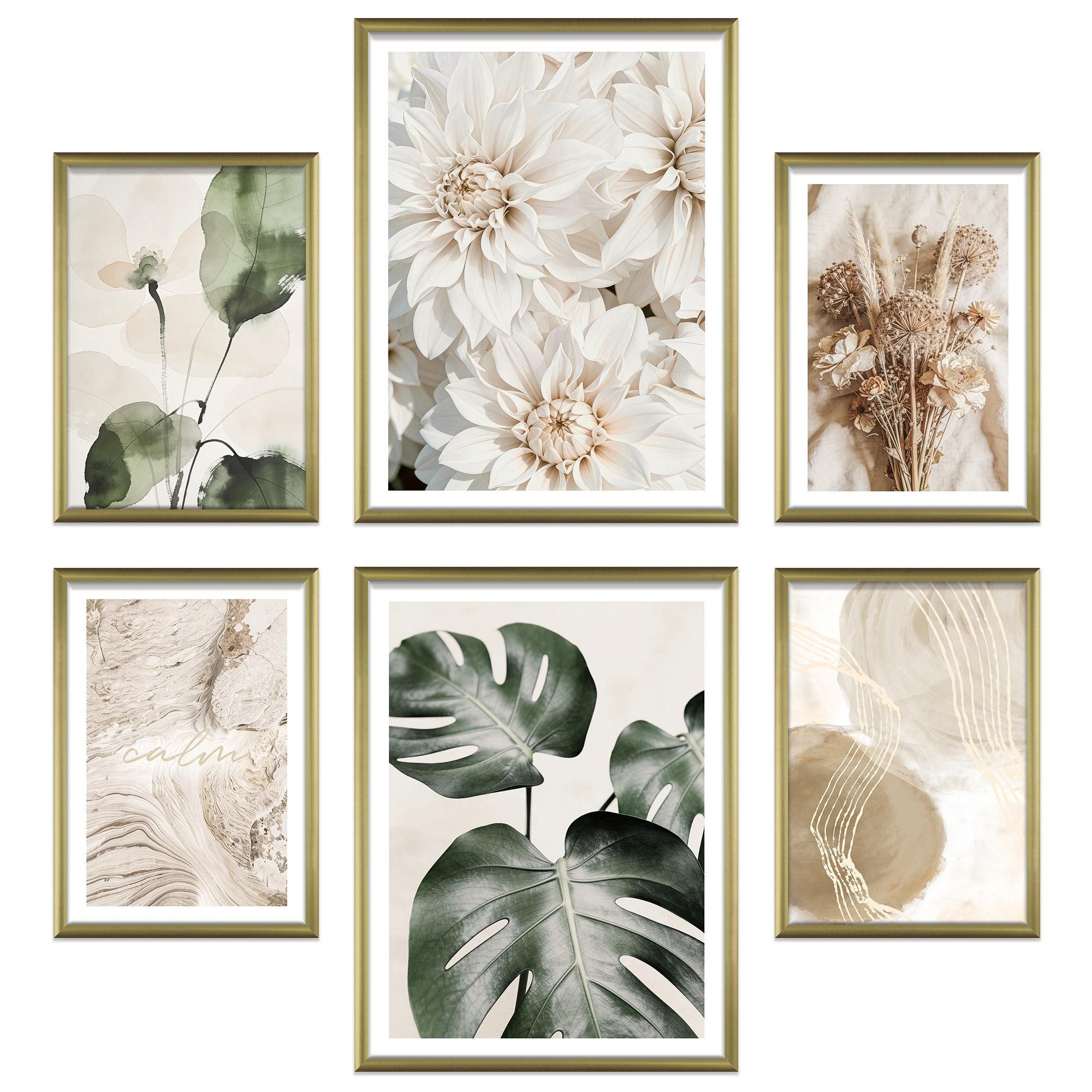 ARTFAVES Bilder-Collage Poster Set Beige Green Calmness I mehrteilige Bilderwand I Wandbilder, (Wandbilder modern, 6 St)
