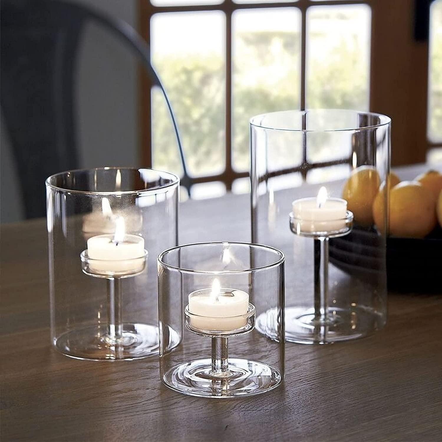 LuxusKollektion Windlicht Kerzenhalter Kristall Glas Zylinder 3er Set versch. Höhen