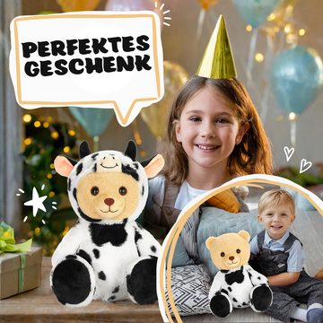 BRUBIES Kuscheltier Teddy Kuh - 25 cm Teddybär im Kuhkostüm mit Kapuze (Plüschtier für kuschelige Abenteuer, 1-St), Kuscheltier Geschenk für Kinder