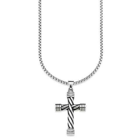 Bruno Banani Kette mit Anhänger Schmuck Geschenk, Halskette Kreuz Seil gedreht Venezianerkette Silber