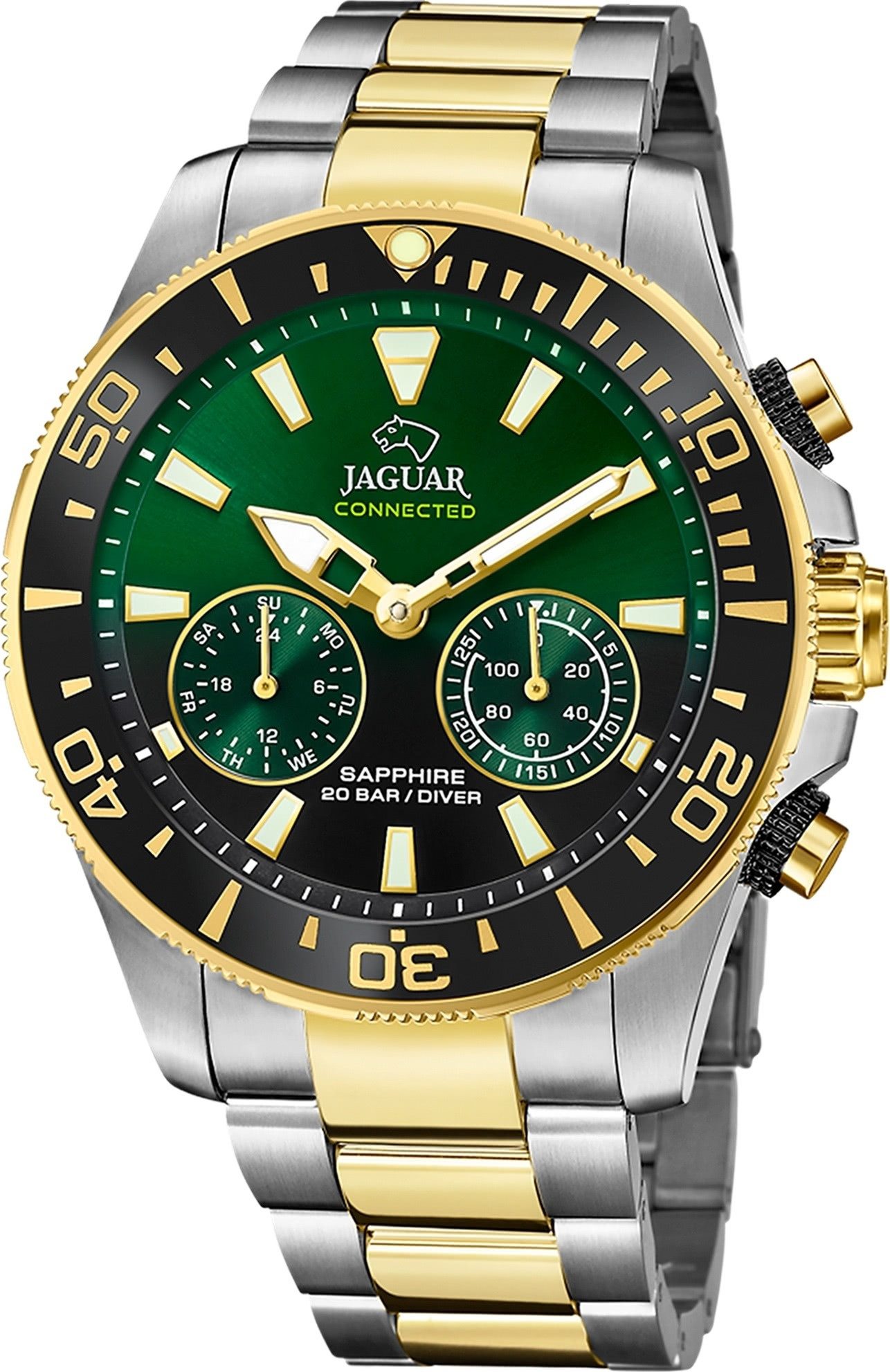 JAGUAR Multifunktionsuhr Jaguar Herrenuhr Edelstahl silber gold, (Multifunktionsuhr), Herren Armbanduhr rund, Edelstahlarmband silber, gold
