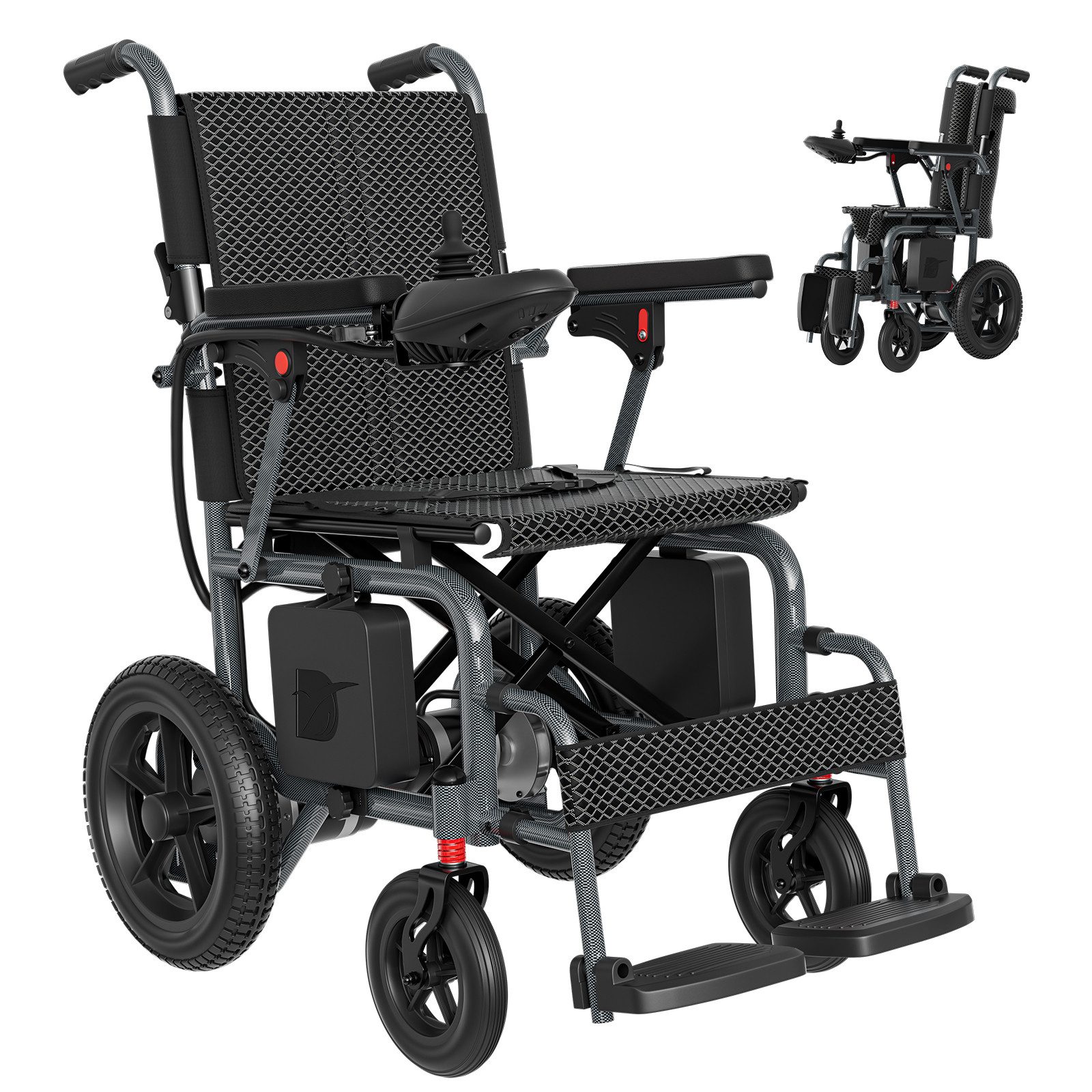 Vankel Elektrorollstuhl Elektrisch Faltbar, seniorenmobil Leicht bis 150KG, Faltbar, 25 km, 2x180W, 6,00 km/h E-Rollstuhl