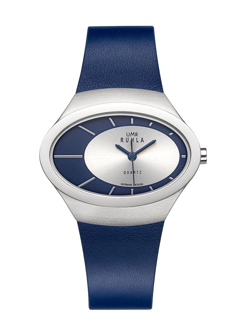 UMR Ruhla Quarzuhr 91333LB, quarzgesteuerte Uhr - aus Edelstahl - in Blau/Silbernem Stil, mit satinierter Oberfläche - komfortables Lederband - Made in Germany