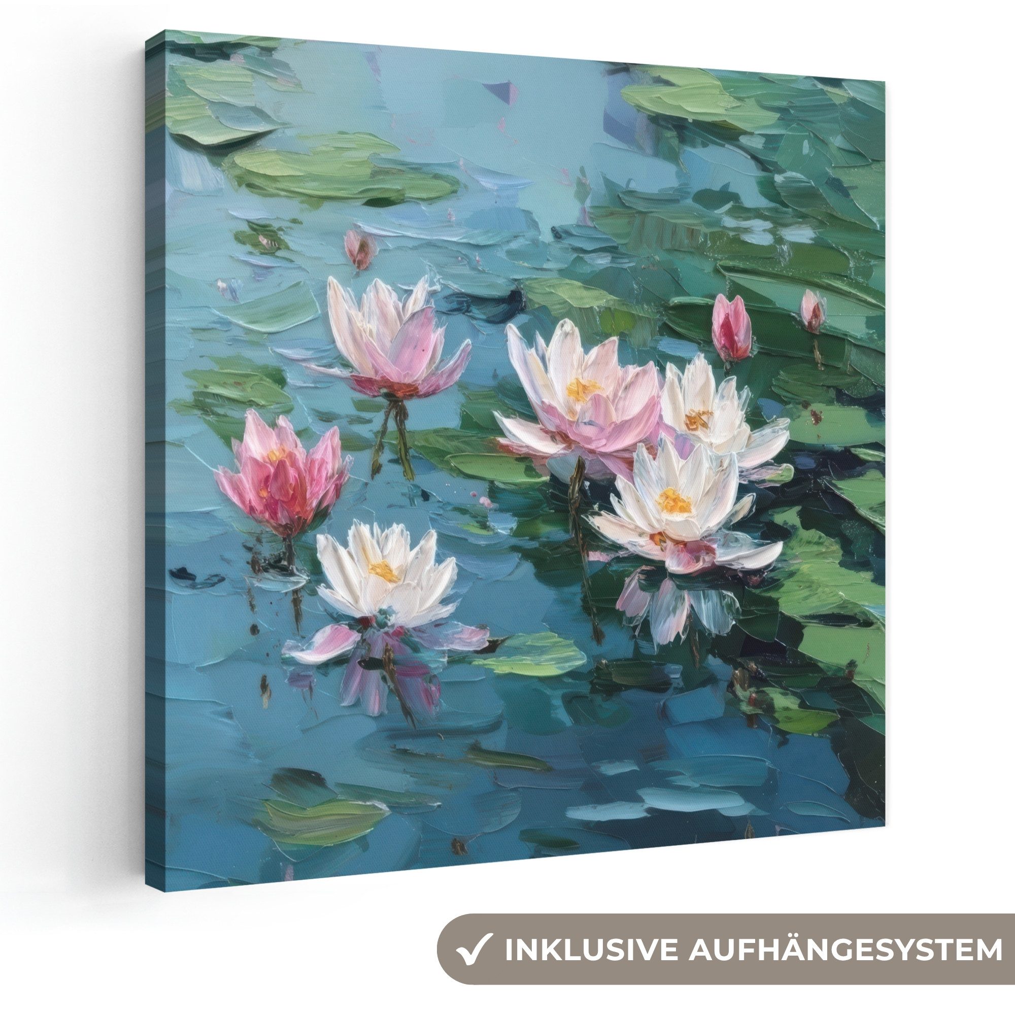 OneMillionCanvasses® Leinwandbild Seerosen - Blumen - Rosa - Wasser, Fotodruck (1 St), Wandbild, Deko Schlafzimmer Wohnzimmer Flur 20x20 cm