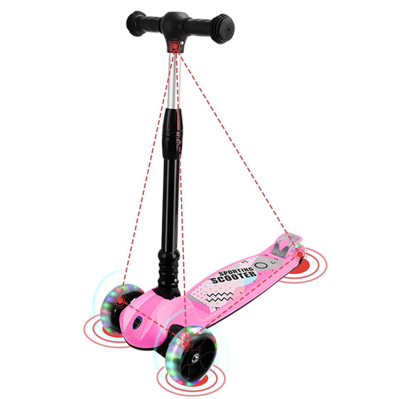 OUNUO Dreiradscooter Höhenverstellbarer Kinderroller mit LED-Rädern für Kinder ab 3 Jahren