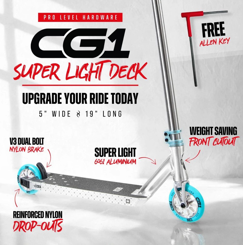 Core Action Sports Stuntscooter CORE CG1 Stunt-Scooter Park H=81cm Silber Gebürstet / Türkis – Bild 3 von 5