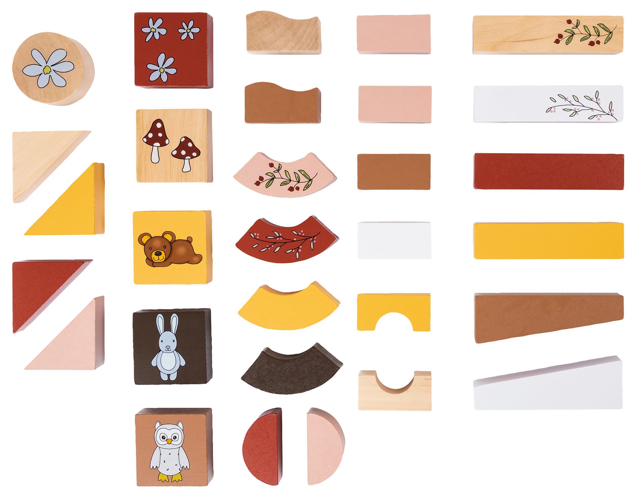 Playtive Puppenwagen Schiebewagen Puppenwagen Kinderwagen Spiel Waldtiere Holz rot 31 tlg., (Set, 31-tlg), aus Holz, leises Schieben, unterstützt das Laufen