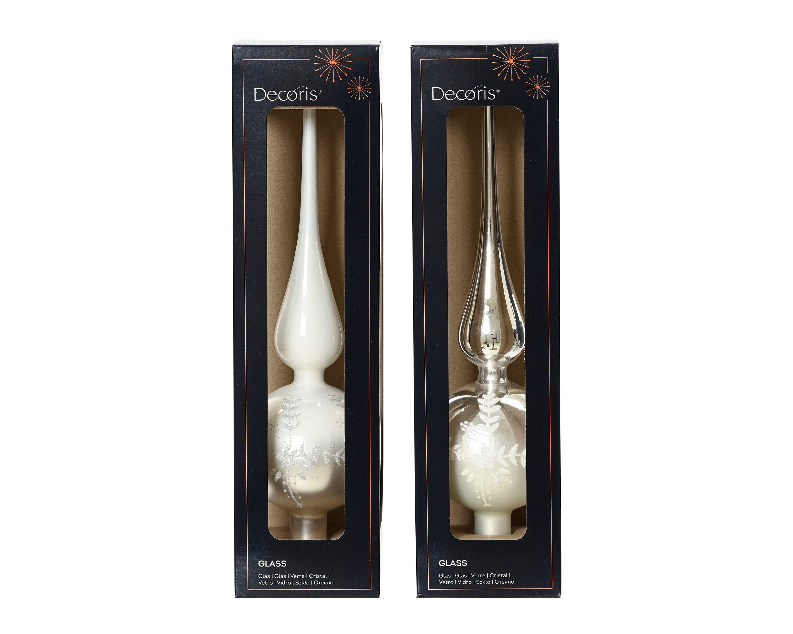 Kaemingk Christbaumspitze, Christbaumspitze Glas Ornamente 31cm 1 Stück sortiert Silber / Weiß