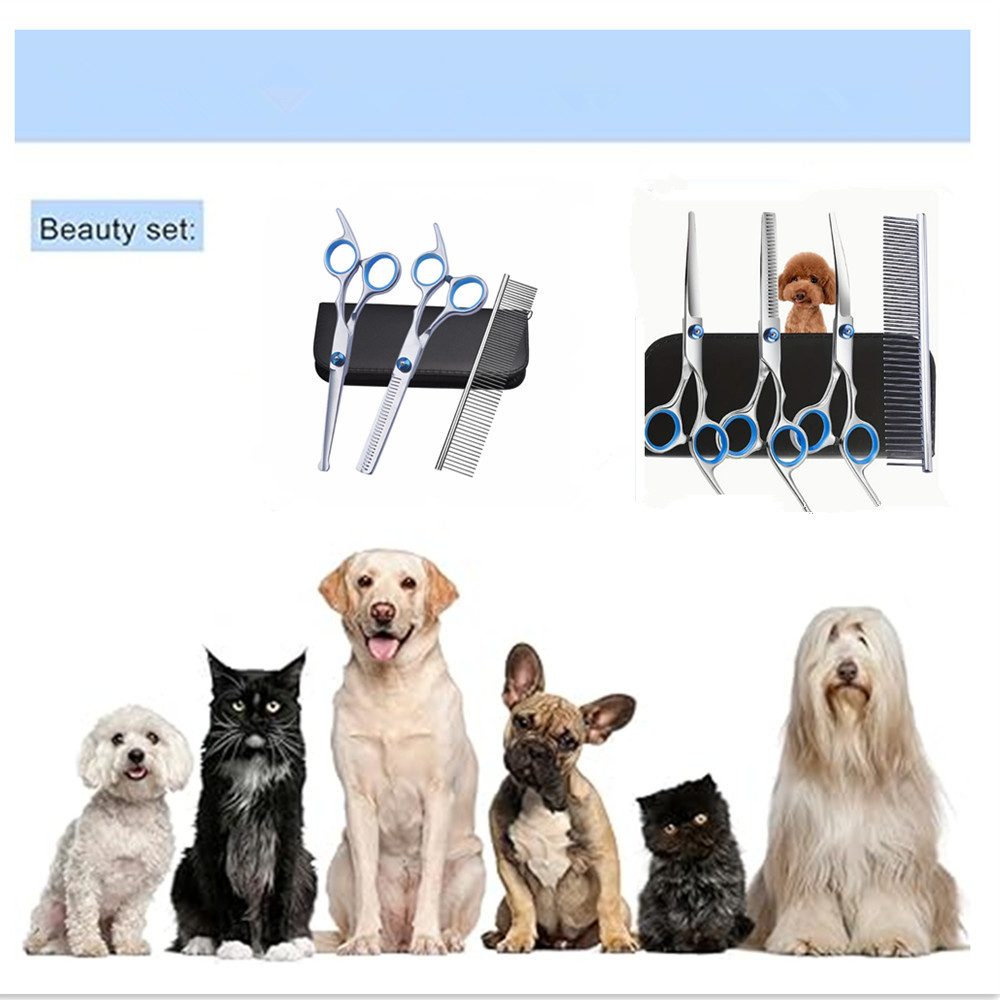autolock Hundeschermaschine Hundeschere Set,Profi 3/4-In-1 Hundeschere, Hund und Katze Grooming, Schere,Gebogene,Gerade Schere, Fellpflegekamm