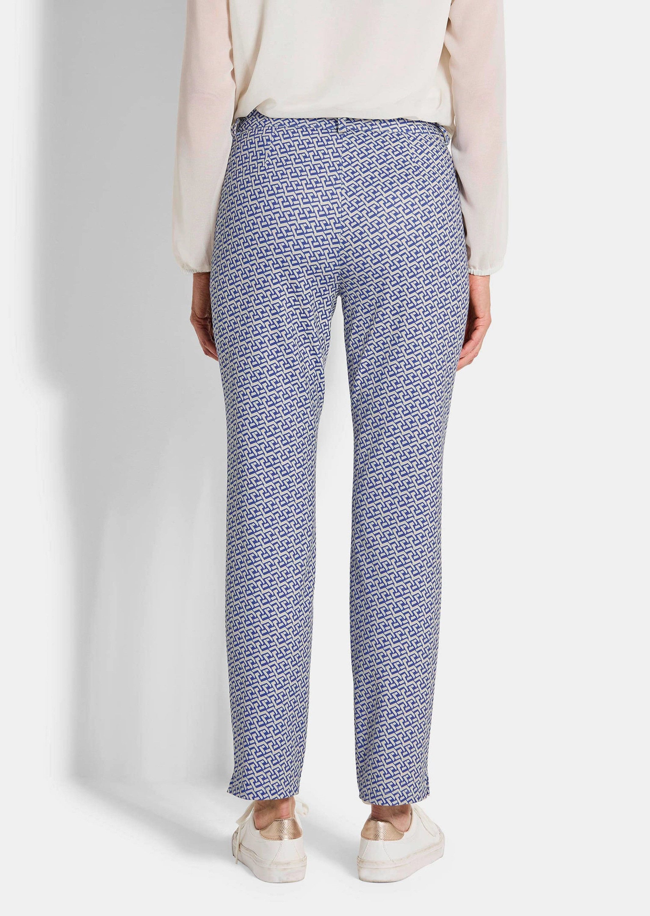 GOLDNER Stoffhose Kurzgröße: Slim Fit Printhose mit hohem Bund Stretchhose mit Formbund, Gürtelschlaufen, Reißverschluss, 7/8-Länge