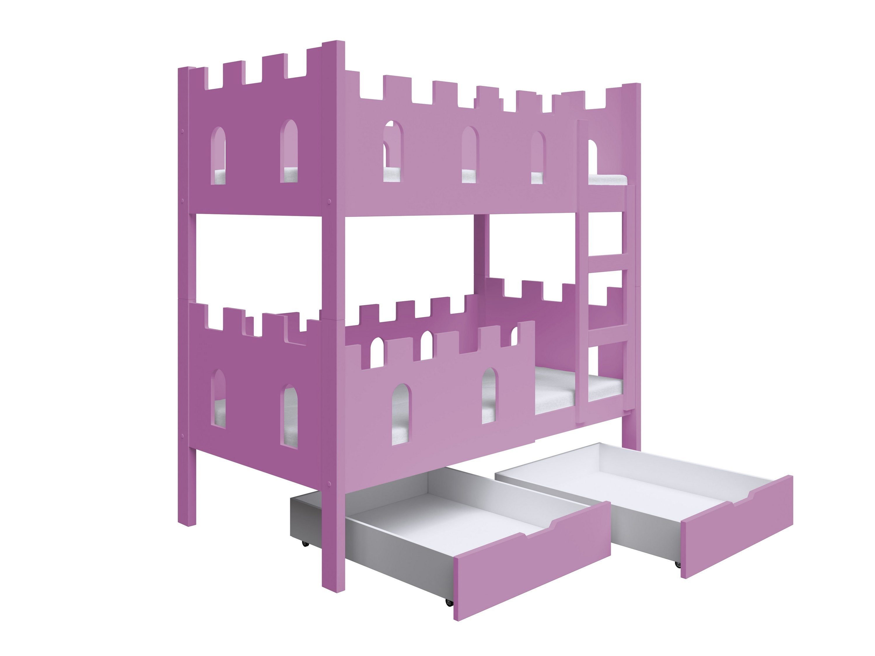 Masseno Etagenbett AVALON 75x160 cm mit Schublade Hochbett Massivholz Rosa