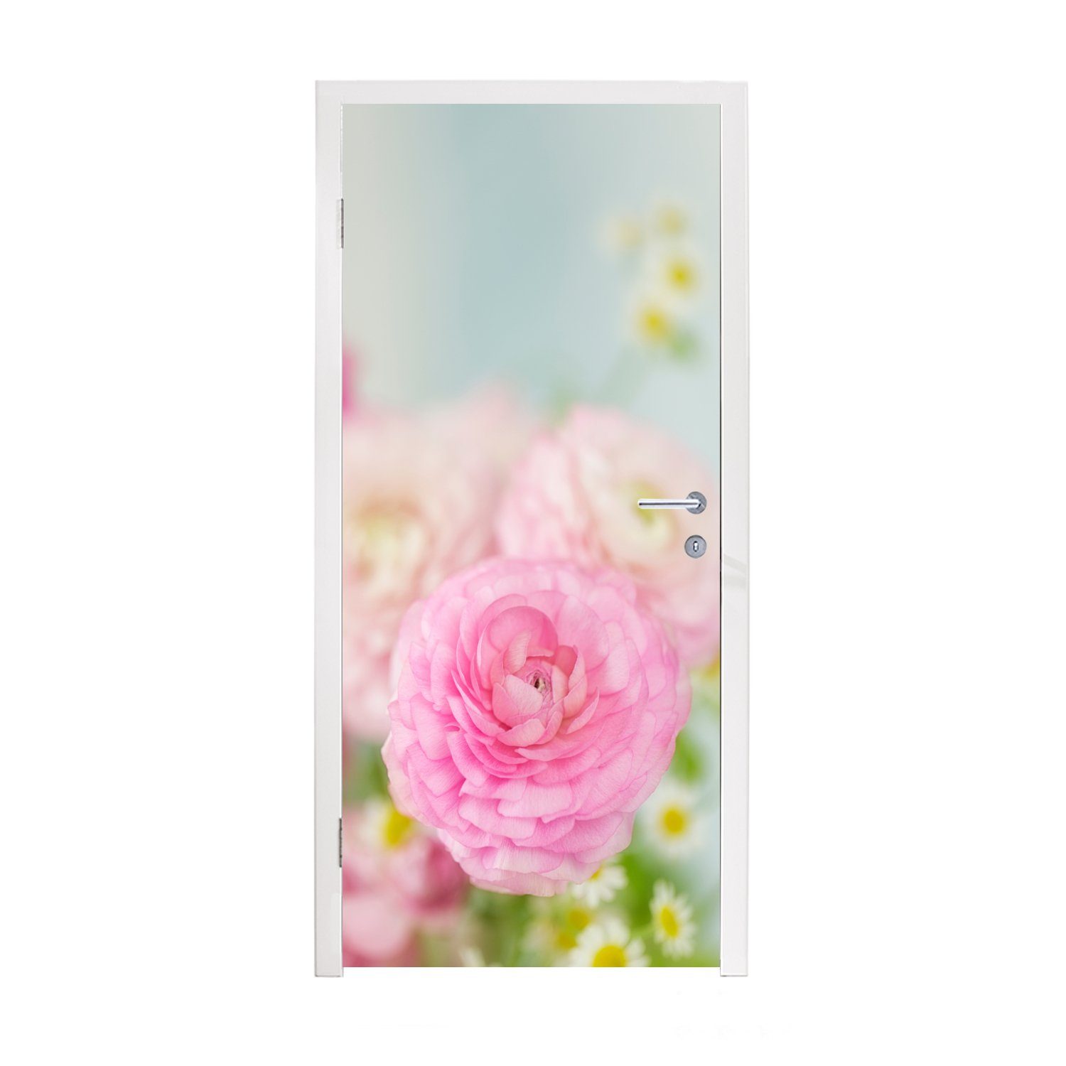 MuchoWow Türtapete Nahaufnahme von rosa Blumen, Matt, bedruckt, (1 St), Fototapete für Tür, Türaufkleber, 75x205 cm