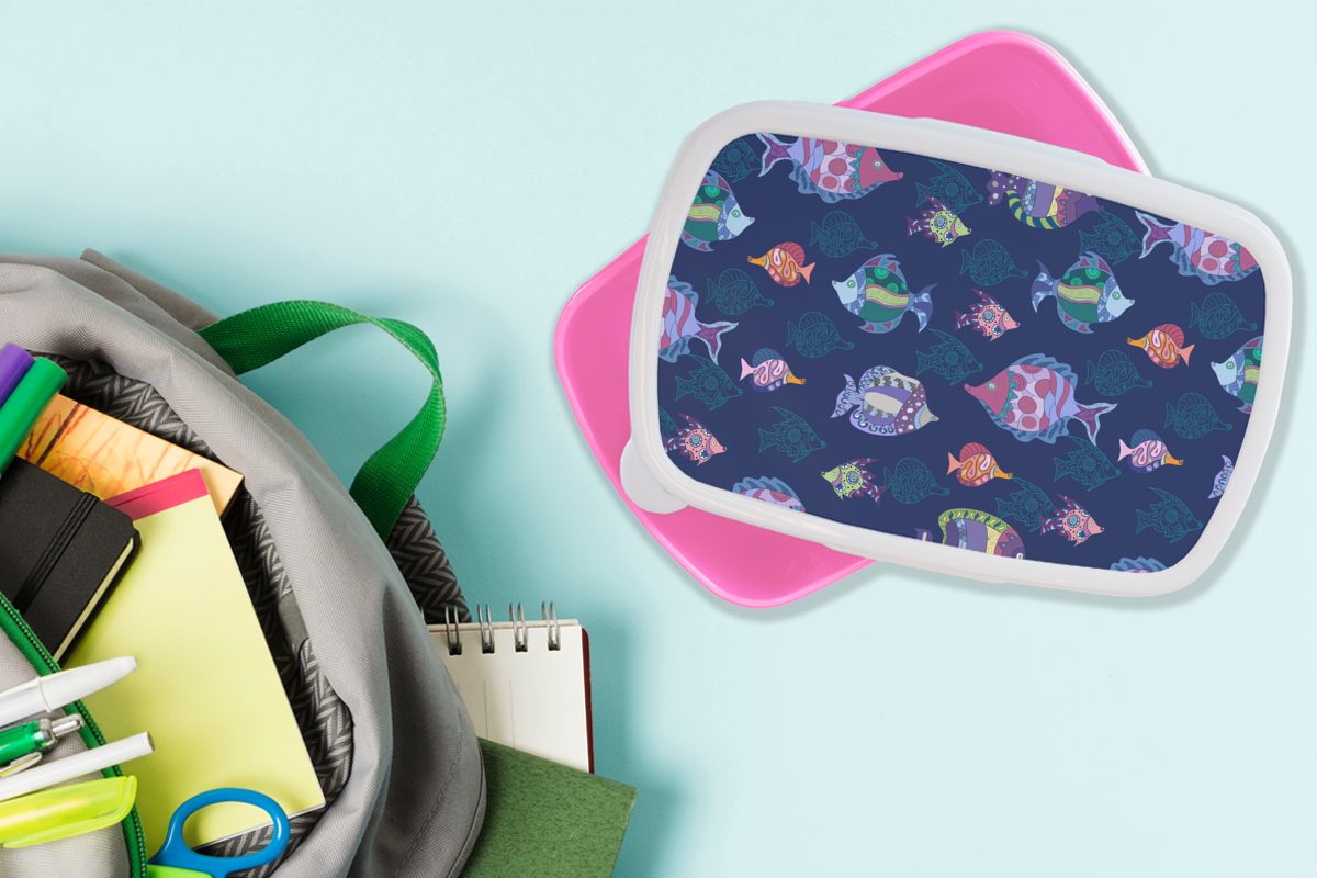 Kinder, für Erwachsene, Kunststoff, - - - Brotdose Kind, Snackbox, Fische Mädchen, Aquarium - Kunststoff Regenbogen MuchoWow Muster rosa Brotbox (2-tlg), Lunchbox