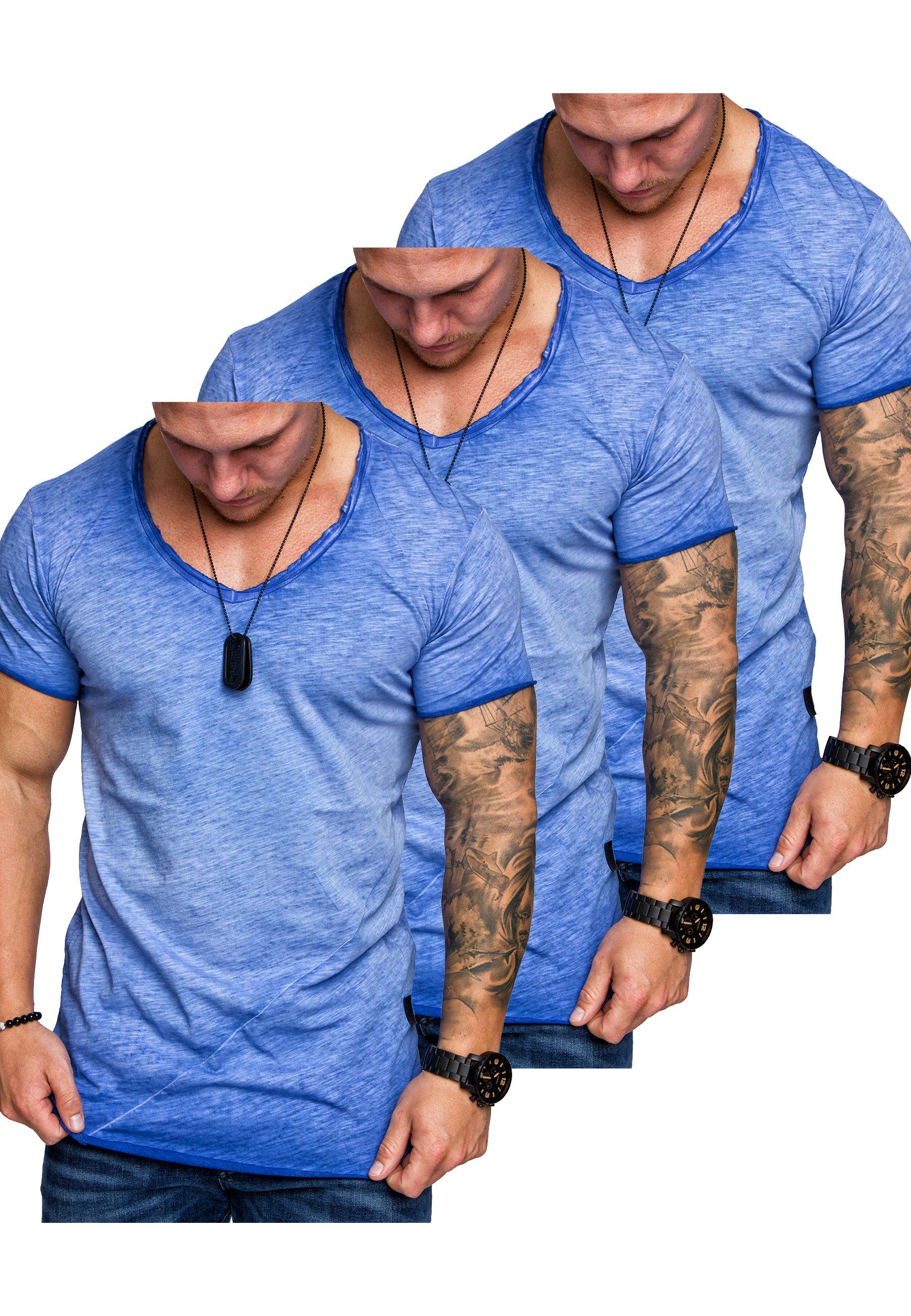 (3er-Pack) Basic V-Ausschnitt (3x Herren Amaci&Sons 3er-Pack NYC mit 3. T-Shirt Herren Oversize T-Shirt Blau) T-Shirts