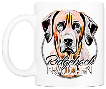 Cadouri Tasse RIDGEBACK FRAUCHEN - Kaffeetasse für Hundefreunde, Keramik, mit Hunderasse, beidseitig bedruckt, handgefertigt, Geschenk, 330 ml