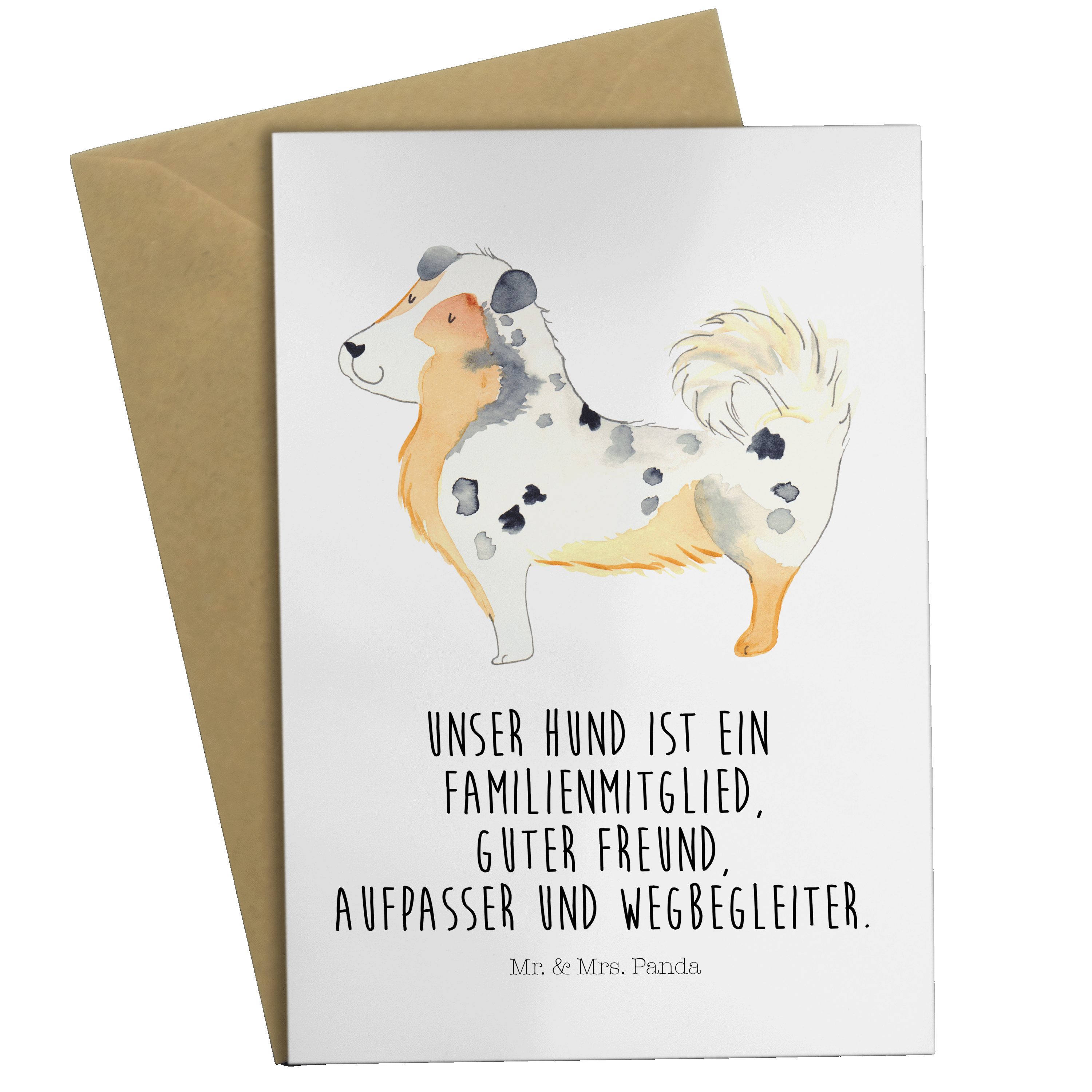 Mr. & Mrs. Panda Grußkarte Hund Australien Shepherd - Weiß - Geschenk, Hundeliebe, Hunderasse, A, Hochglänzende Veredelung