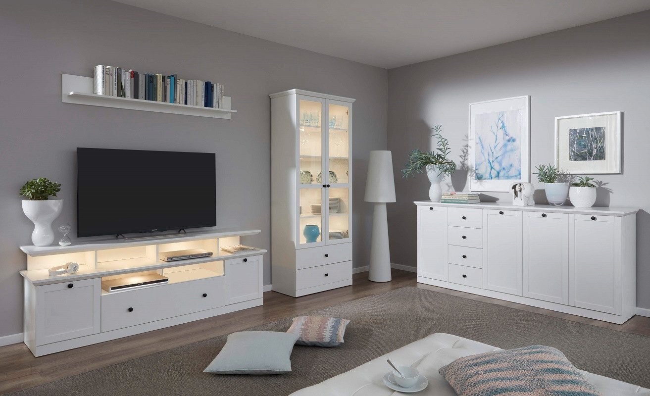 trendteam Sideboard Sideboard Kommode Baxter 195 cm, Landhausstil, weiß