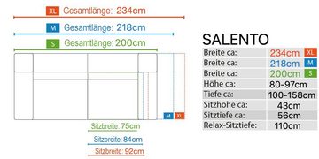 Sofanella Big-Sofa Sofanella - Stoff 3-Sitzer Sofa SALENTO in Dunkelgrau M: 218 x 100 cm