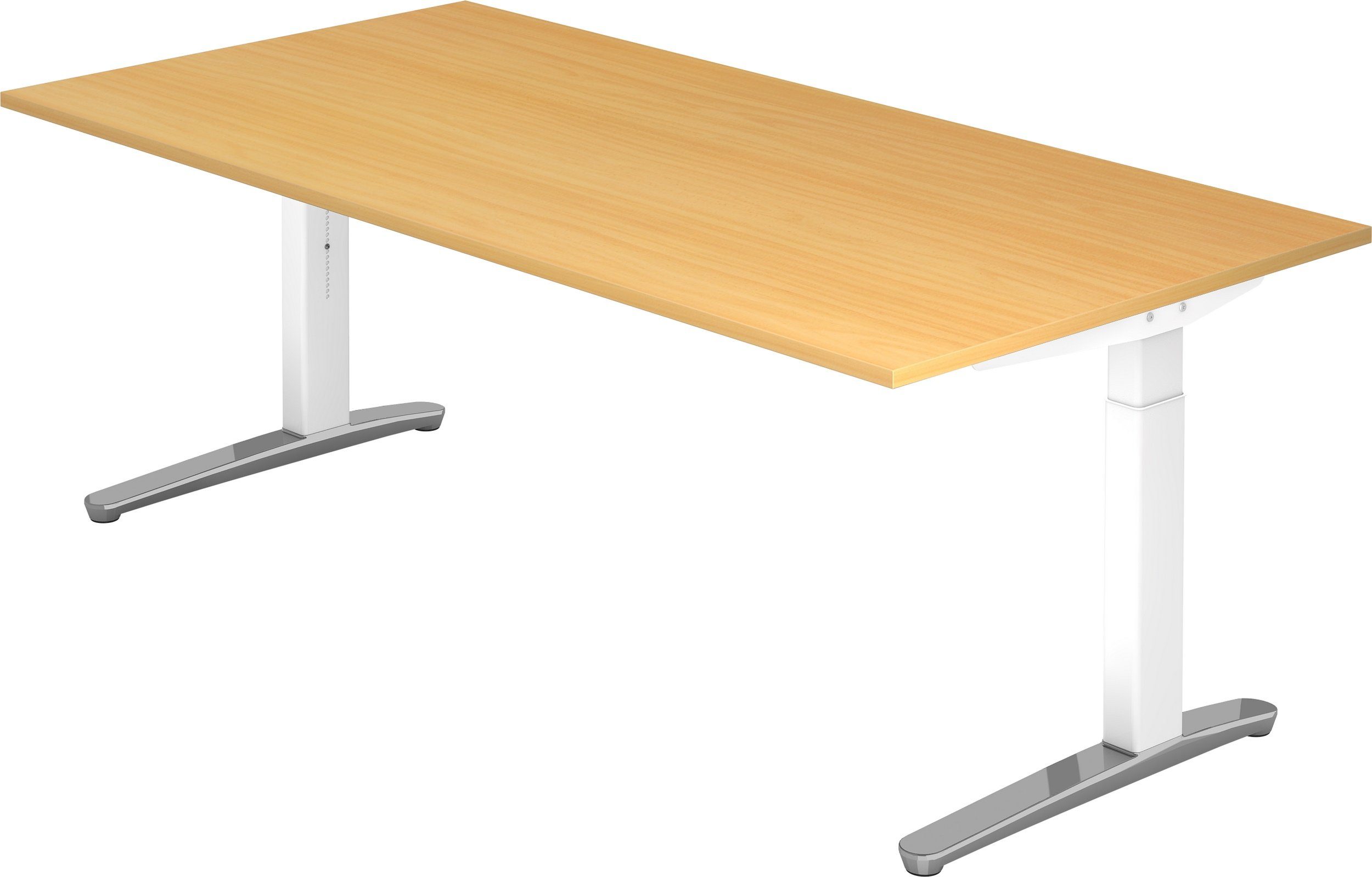 bümö Schreibtisch Schreibtisch Serie-XB, Rechteck: 200 x 100 cm - Dekor: Buche - Gestell: Weiß/Alu poliert