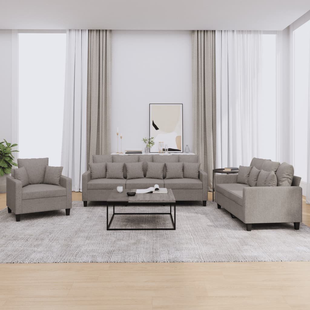 Taupe vidaXL Sofagarnitur Kissen 3-tlg. Sofa mit Stoff