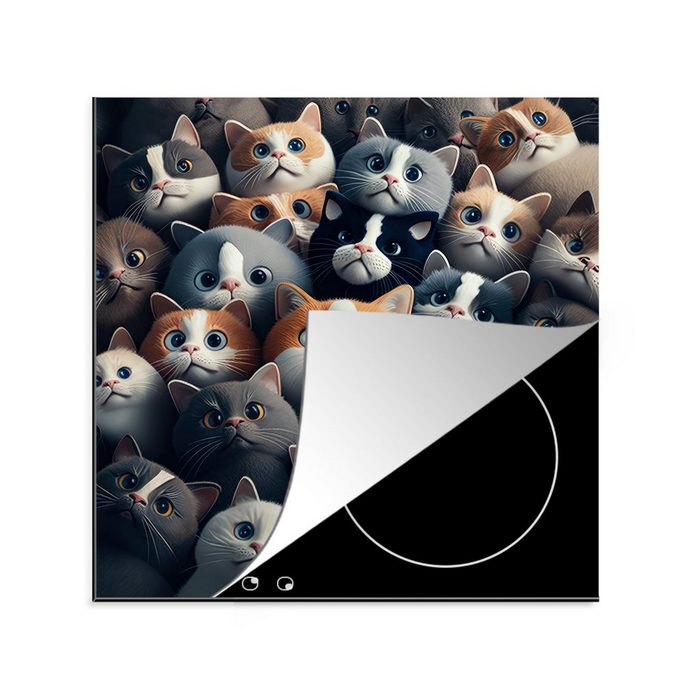 MuchoWow Herdblende-/Abdeckplatte Katze - Tiere - Katze - Grau - Muster - Kind Vinyl (1 tlg) Ceranfeldabdeckung Arbeitsplatte für küche