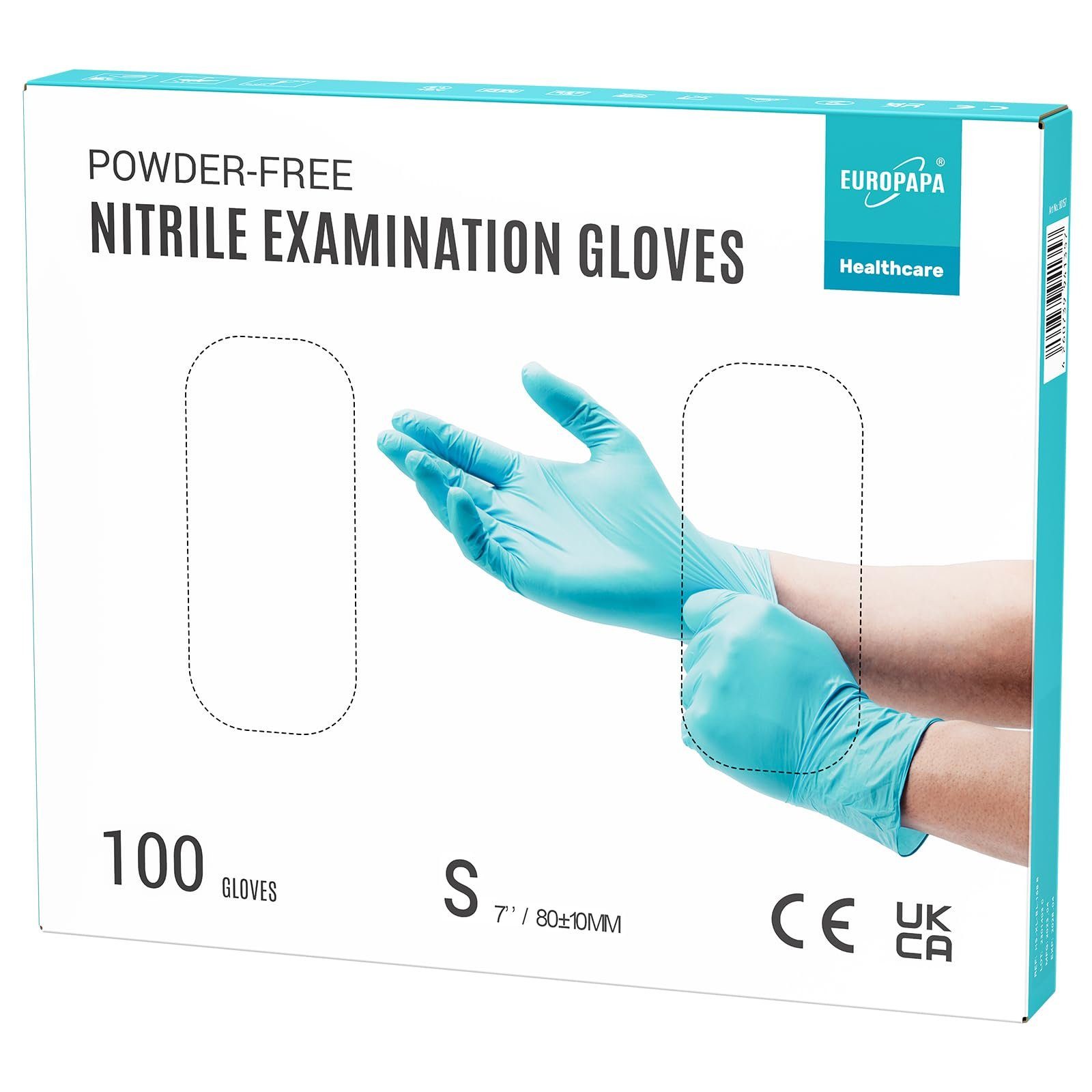 EUROPAPA Nitril-Handschuhe Medical Einmalhandschuhe Untersuchungshandschuhe (100 Stück, puderfrei ohne Latex, Gummihandschuhe) unsteril latexfrei disposible gloves
