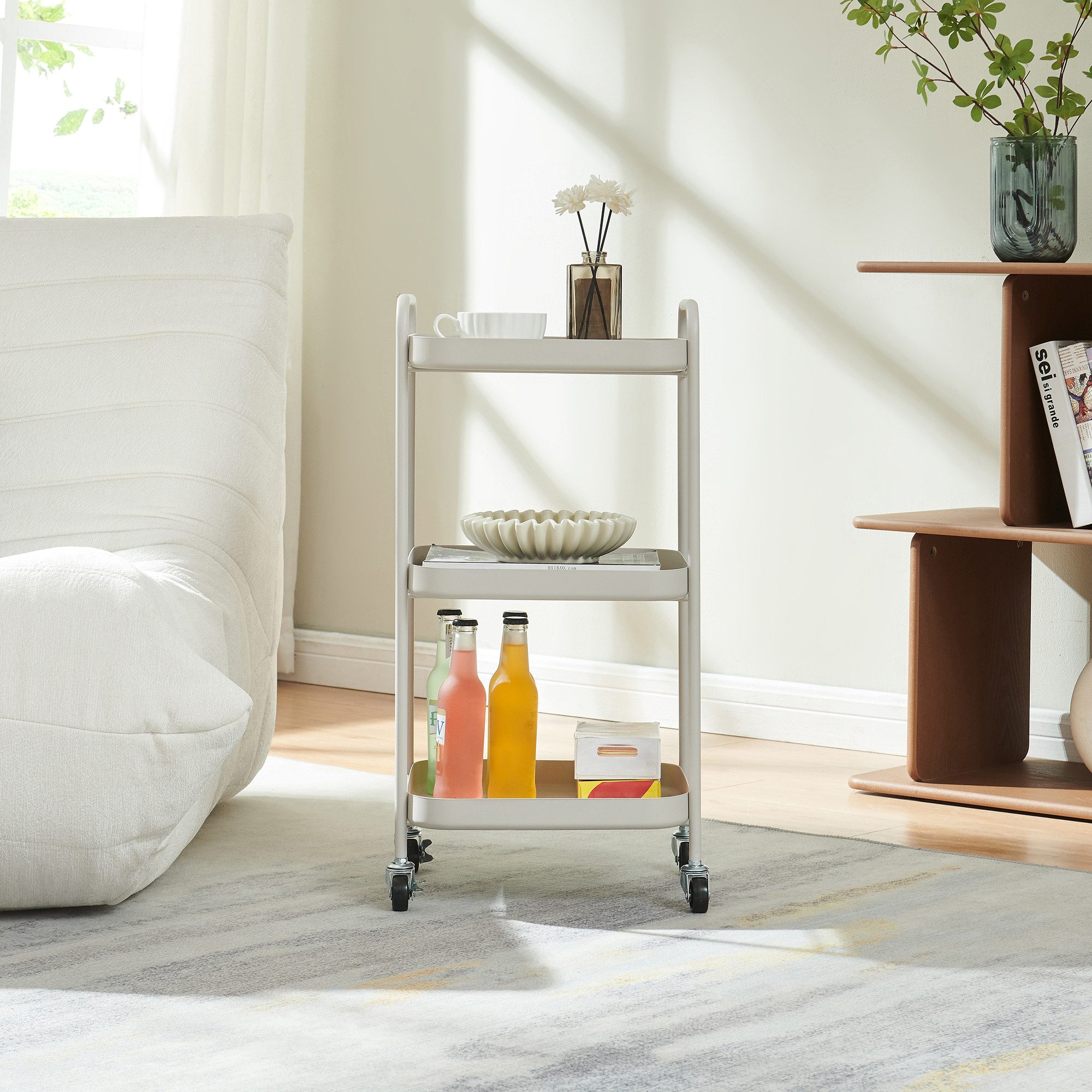 en.casa Servierwagen, »Kelevn« mit 3 Ebenen 67 x 33 x 31 cm rollbar Stahl Grau