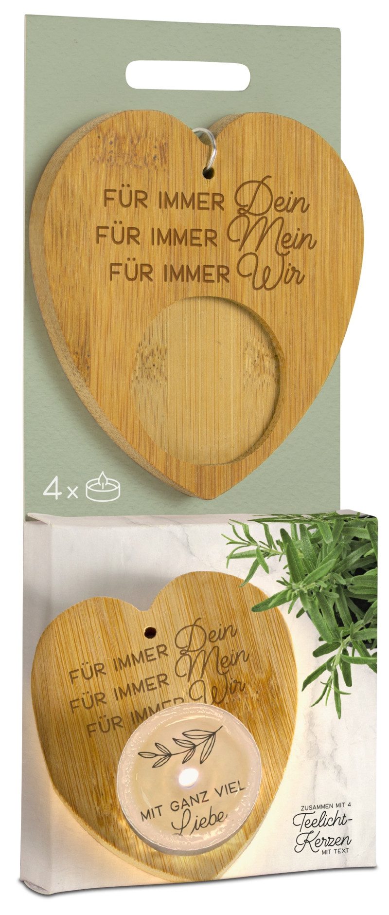 formano Teelichthalter Magic Kerze Teelichthalter "Für immer wir" Bambus-Herz 4 Teelichter (1 St)