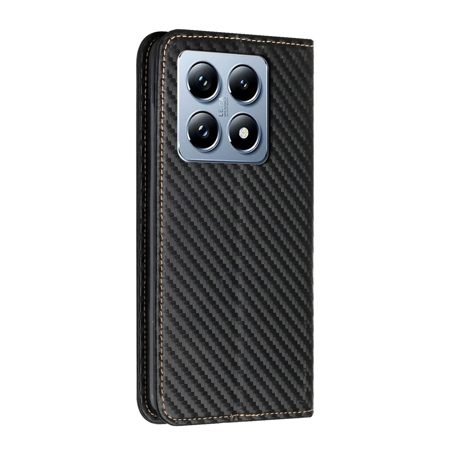 Wigento Handyhülle Für Xiaomi 14T Pro Carbonfaser Flip Magnetisches Kunstleder Hülle Case, Carbonfaseroptik, Magnetverschluss, Kartenfächer