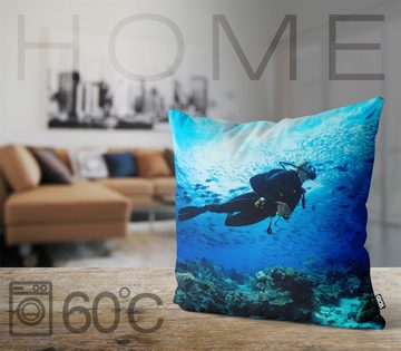 Kissenbezug, VOID (1 Stück), Sofa-Kissen Schwimmen Meer Tauchen Baden Urlaub Tauchschein Sommer Insel Korallen Riff Fische Schnorcheln Mittelmeer Karibik