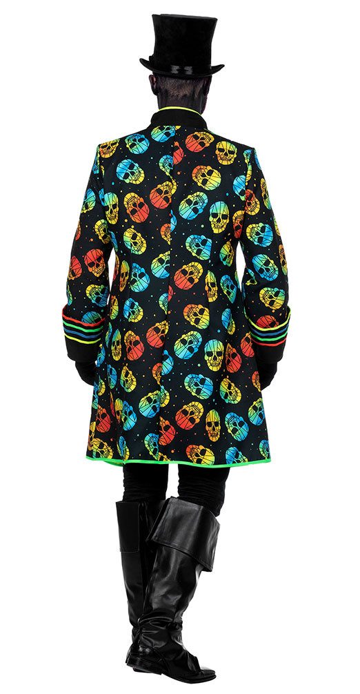 Karneval-Klamotten Kostüm La Catrina Tag der Toten Herrenkostüm Jacke Neon, Dia de los Muertos Männer Halloweenkostüm Totenkopf Jacke Karneval