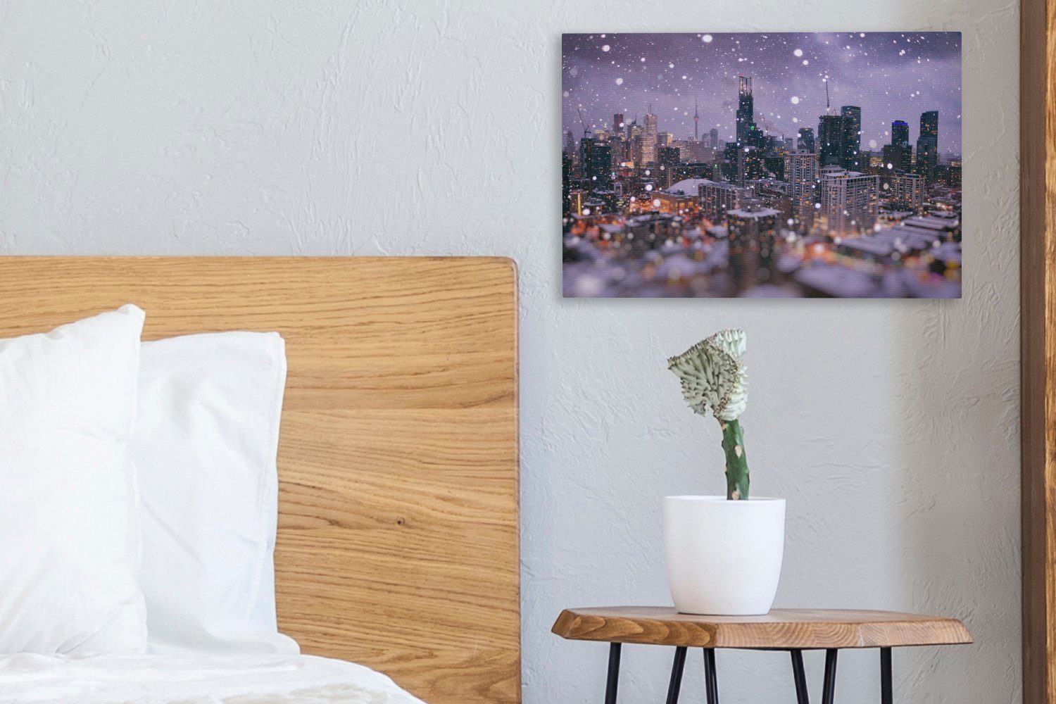 Leinwandbild Die Wanddeko, an kanadische (1 verschneiten 30x20 cm einem OneMillionCanvasses® Leinwandbilder, Tag, Toronto Stadt Aufhängefertig, Wandbild St),