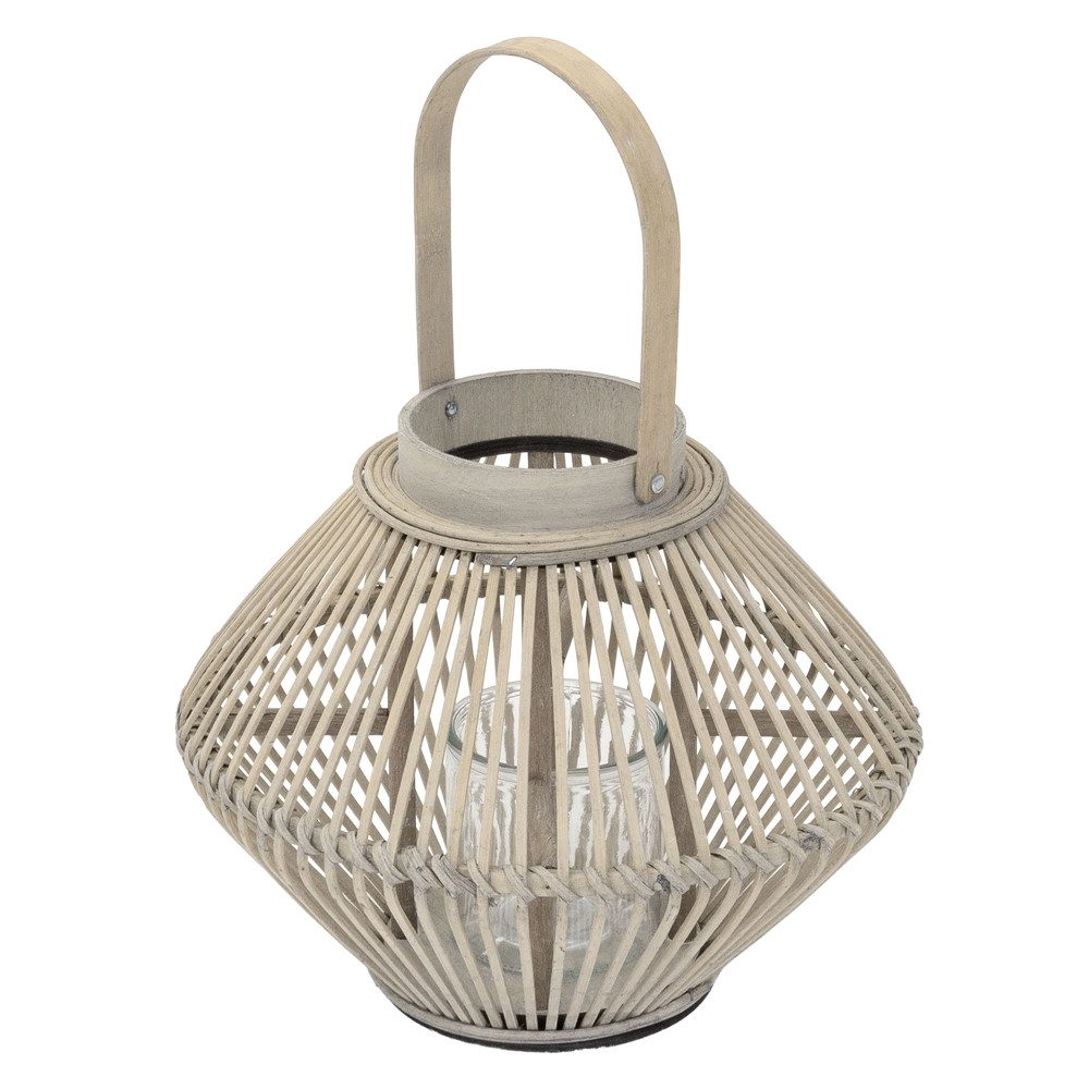 ECD Germany Kerzenlaterne Boho Bambus Laterne Windlicht Holzfarbe Gartenlaterne Kerzenhalter, Deko Laterne H: 42 cm mit Henkel & Glaseinsatz für Terrasse Wohnzimmer