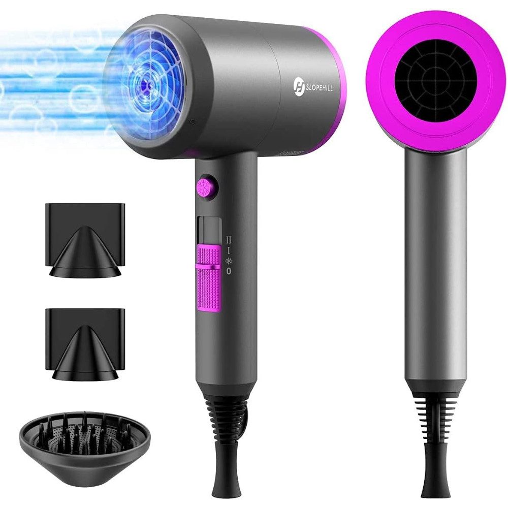 slopehill Haartrockner AC Motor Schnelltrocknen Hair Dryer, Salon mit Heiß-/Kalttaste, 1800 W, Profi Styling Set mit Diffusor und Konzentrator, 3 Concentrators and Diffuser, 3 Temperatureinstellungen, 2-Gang