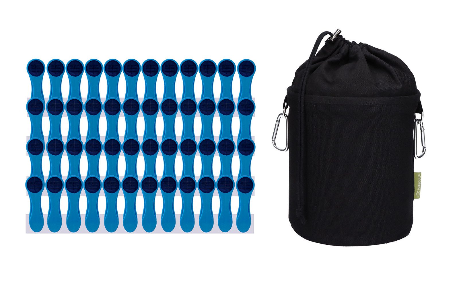 trendfinding Прищепки 48 Прищепки Blau Anthrazit, 1 Canvas Wäscheklammerbeutel Schwarz, Mit neuester Klammertechnik für empfindliche Wäsche