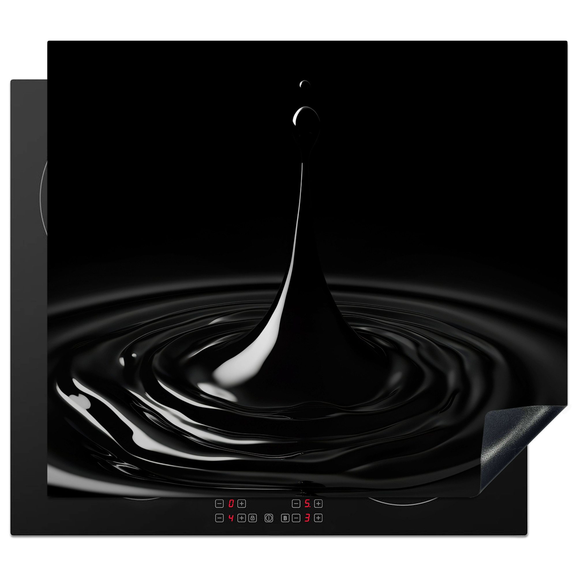 MuchoWow Herd-Abdeckplatte Schwarz - Wasser - Tropfen, Vinyl, (1 tlg), Ceranfeldabdeckung Küche, Herdabdeckplatte Einteilig, 60x52 cm
