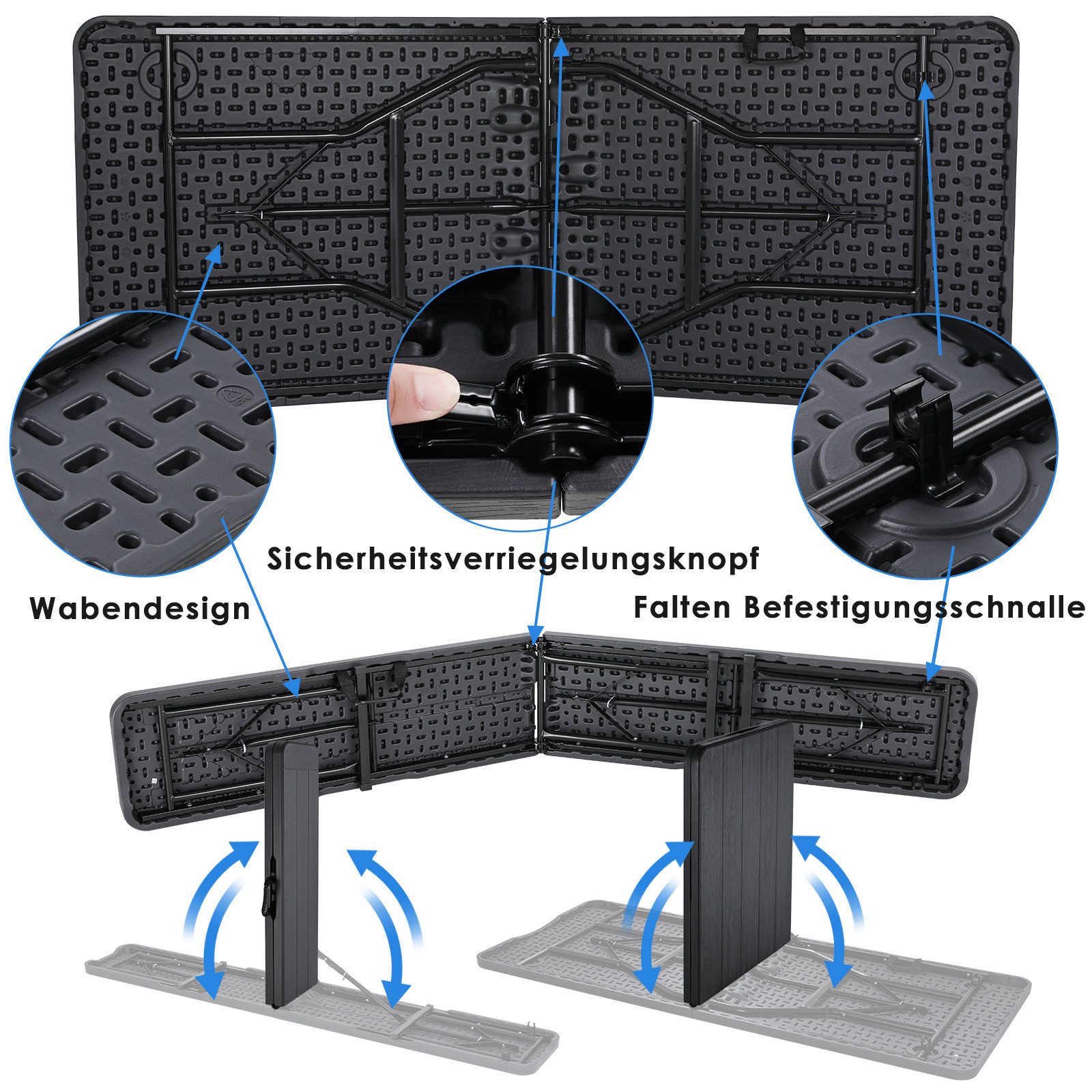 TLGREEN Bierzeltgarnitur Klappbar 3-teilig, 1 Biertisch + 2 Bierbank, (Wetterfest Gartenmöbel Set mit Tragegriff, HDPE+Stahlrohr Campingtisch Outdoor), für Grillveranstaltung/Camping/Gartenparty (Bis zu 10 Personen)