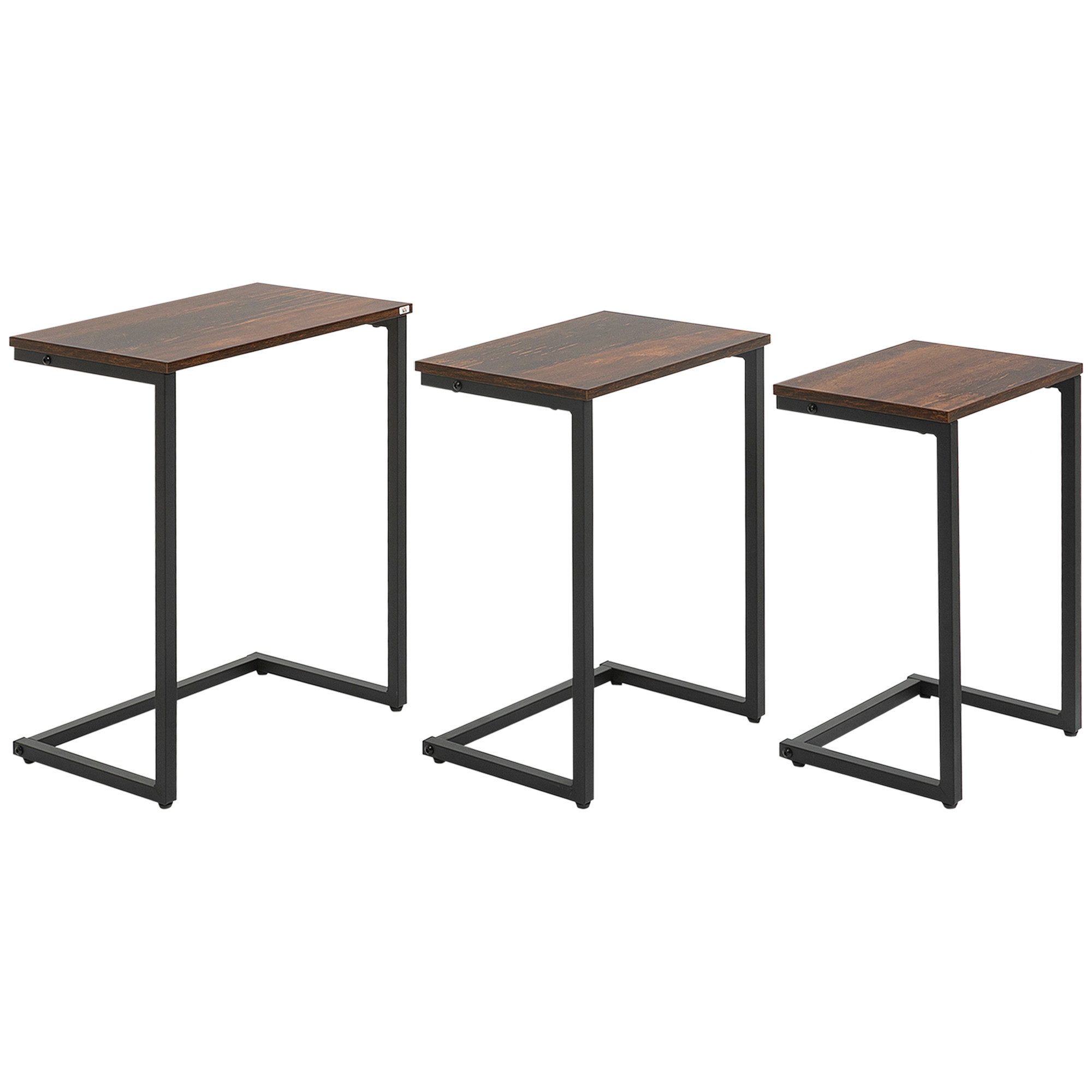 furnicato Beistelltisch Satztisch 3er-Set Industrial Design 45x30x60cm Braun+Schwarz (1-St)