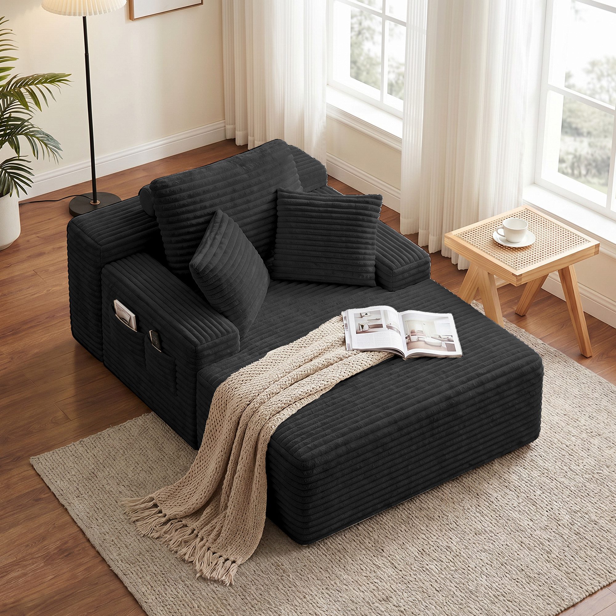 Bealife Schlafsofa Cordstoff Relaxsofa mit 3 Rückenkissen, 102x150x60 cm, kein Aufbau, sofort nutzbar