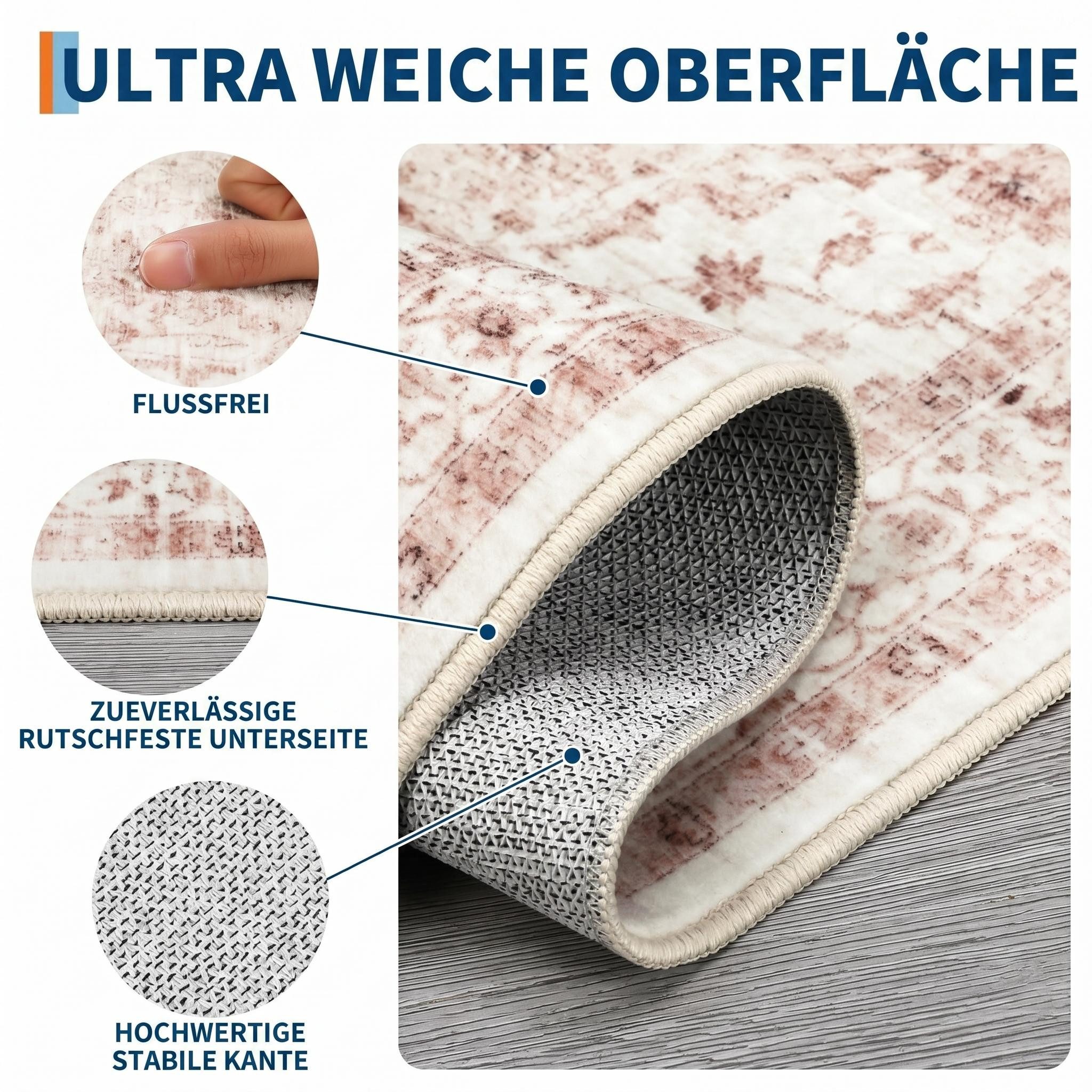 GarveeMore Teppich Faltbarer Boho-Teppich mit Print-Design (Kaschmir-Optik), rechteckig, Höhe: 6 mm, für Wohnzimmer & Schlafzimmer & Flur – Bild 5 von 5