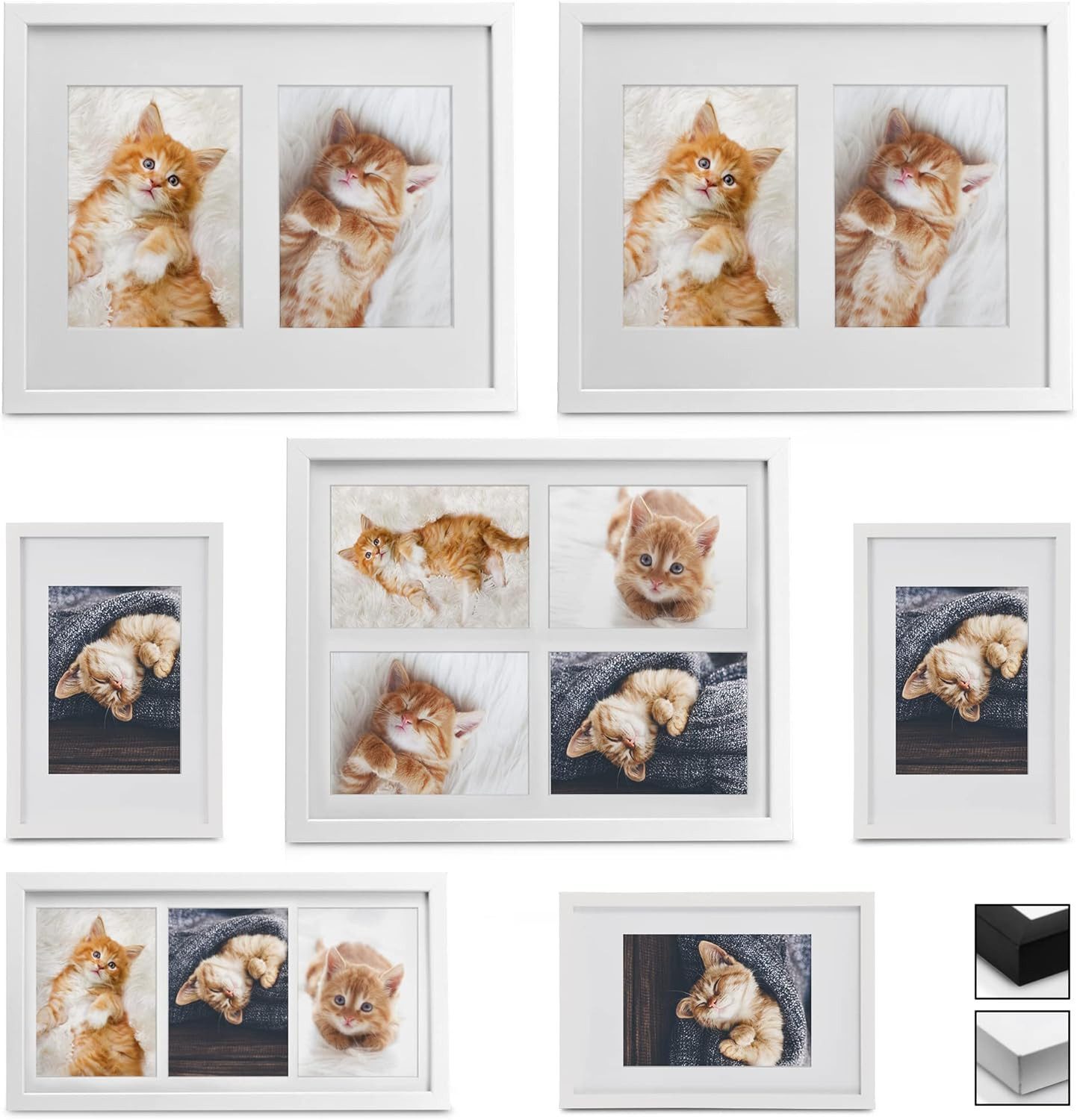 bomoe Bilderrahmen Bilderrahmen Collage Galeria,10x15 cm, 13x18 cm, 9x13 cm, Weiß, Kunststoffglas, Metall-Aufhängung & Passepartout Multirahmen Holz