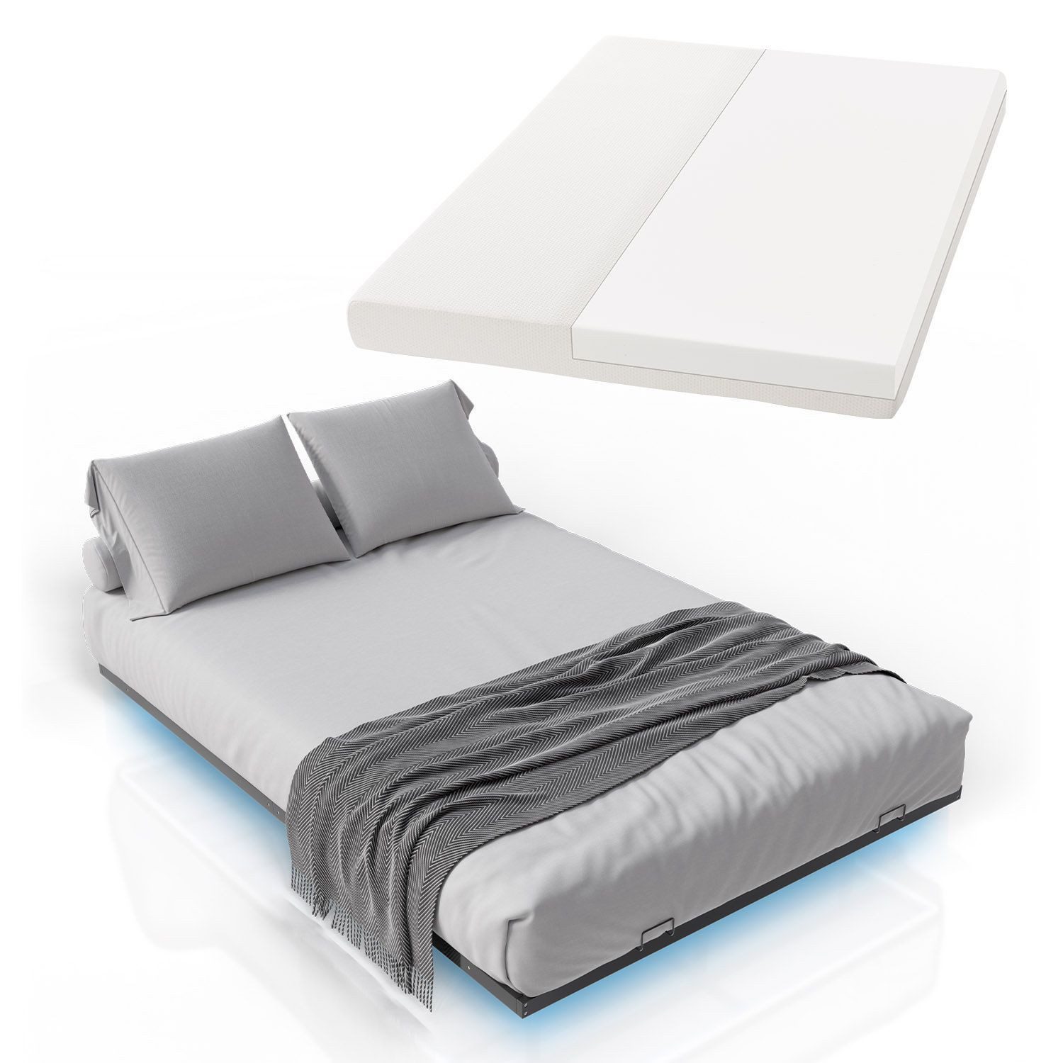 Juskys Metallbett Palamos, 140x200 cm mit Matratze, Lattenrost, Beleuchtung günstig online kaufen