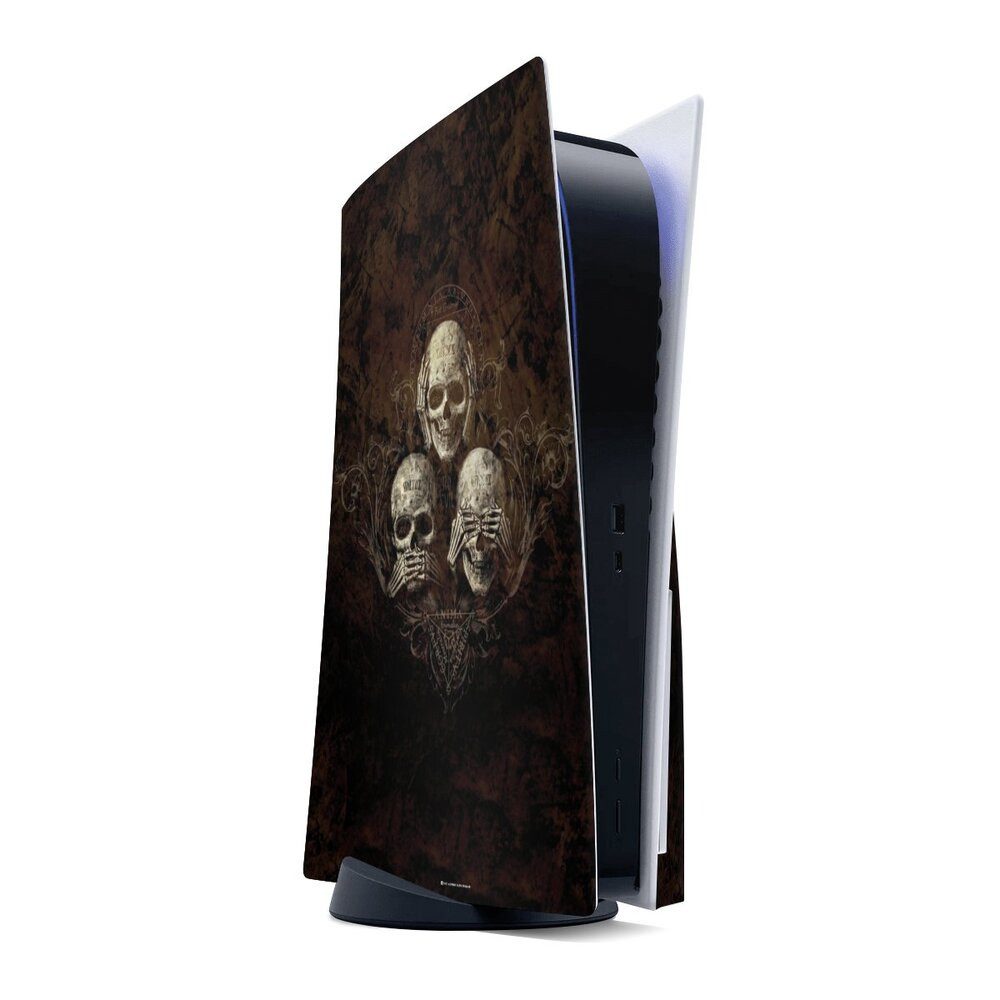 DeinDesign Konsolen-Cover Totenköpfe Art Gothic No Evil, Sony Playstation 5 Disc Edition Skin Aufkleber Sticker Folie