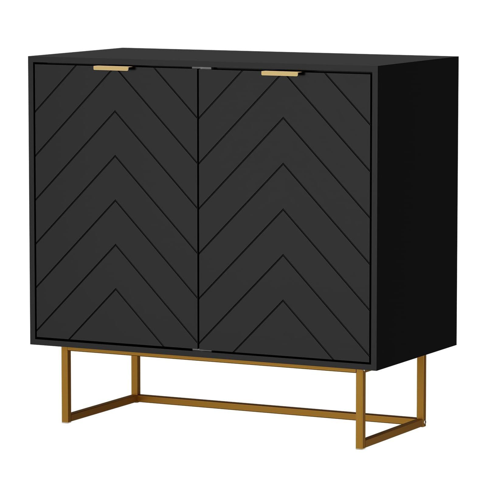 UEV Sideboard Kommode mit 2 Türen & Verstellbaren Ablagen & Metallfüße 80x40x77,5cm (mit Kippschutz), Küchenschrank Mehrzweckschrank für Flur Wohnzimmer Schlafzimmer