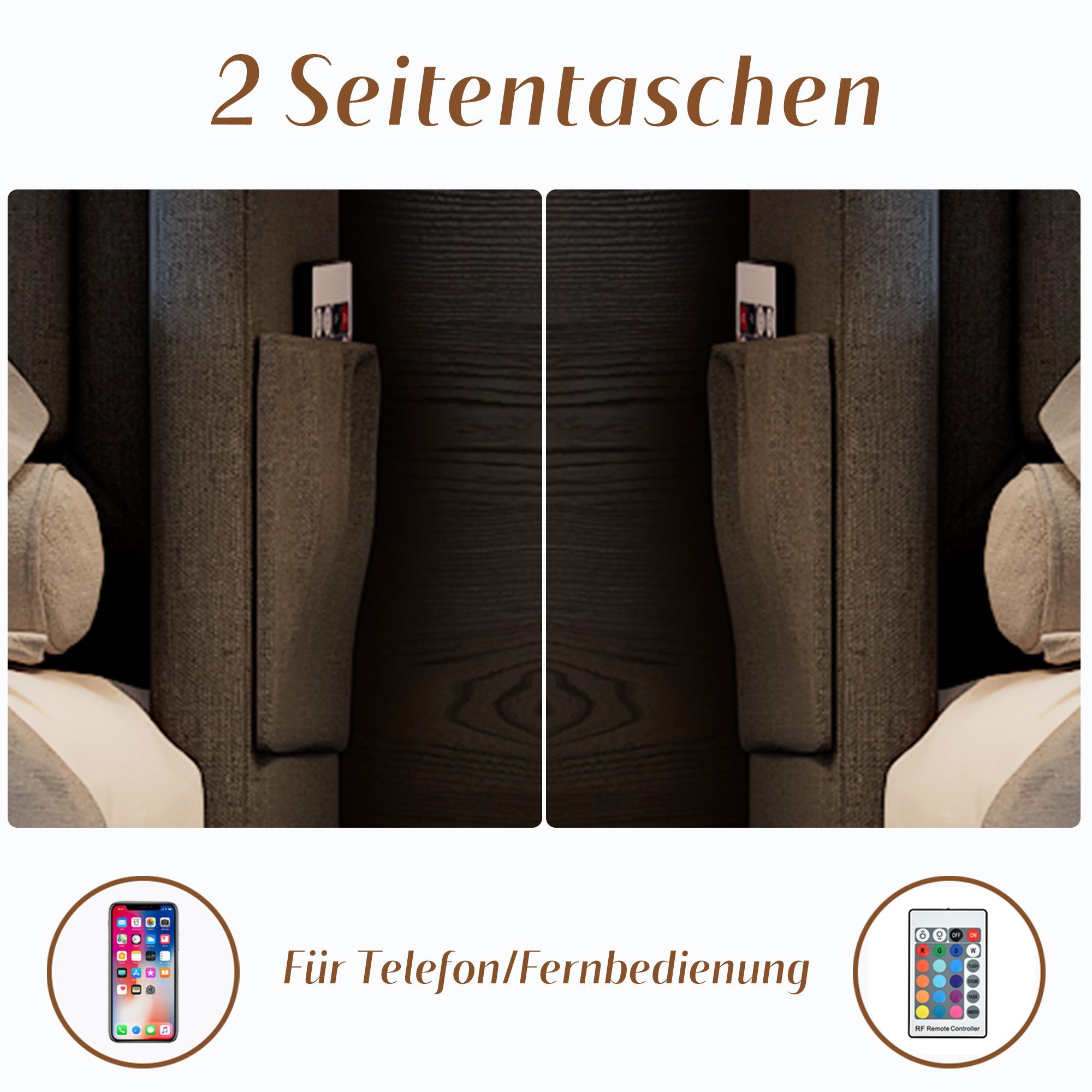 Flieks Polsterbett, LED Doppelbett 160x200cm mit Ladefunktion und 4 Schubla günstig online kaufen