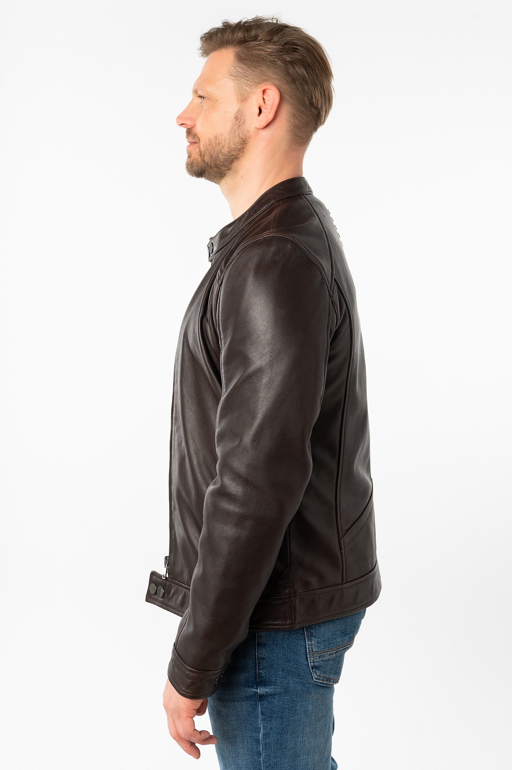 Mauritius Lederjacke MMTibor SF kurzer Kragen mit Druckknöpfen günstig online kaufen